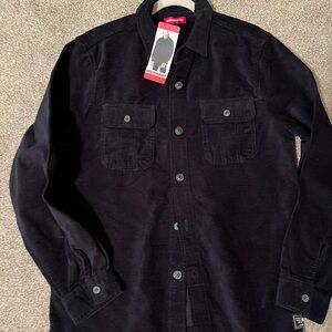 UNIONBAY Navy Corduroy Shirt Button Logo by Sleeve Collar Medium